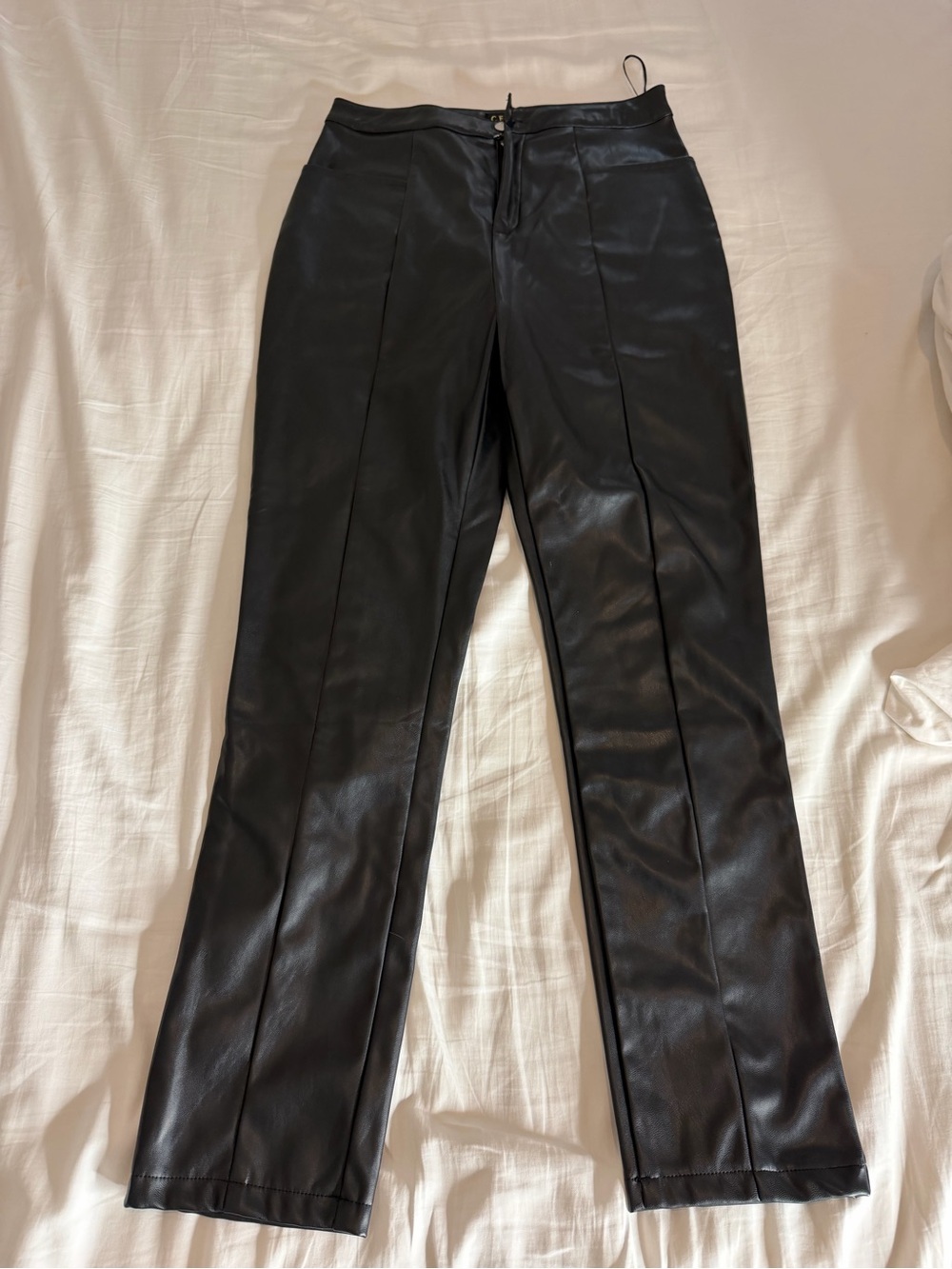 Black Faux Leather Straight-Leg Pants